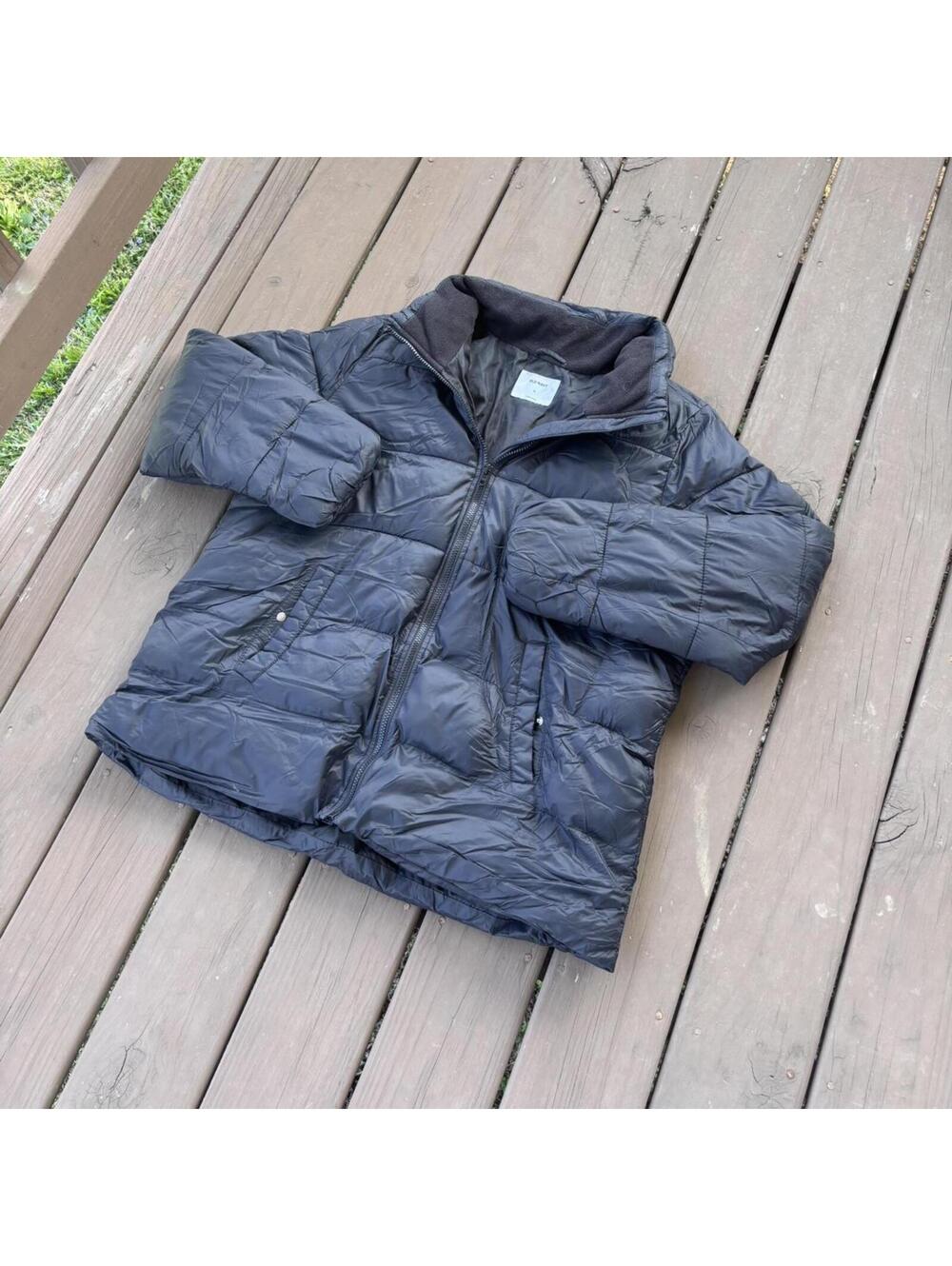 Old Navy Black Puffer Jacket Men’s XL Zip Up Winter Coat Fleece Lined 25x26